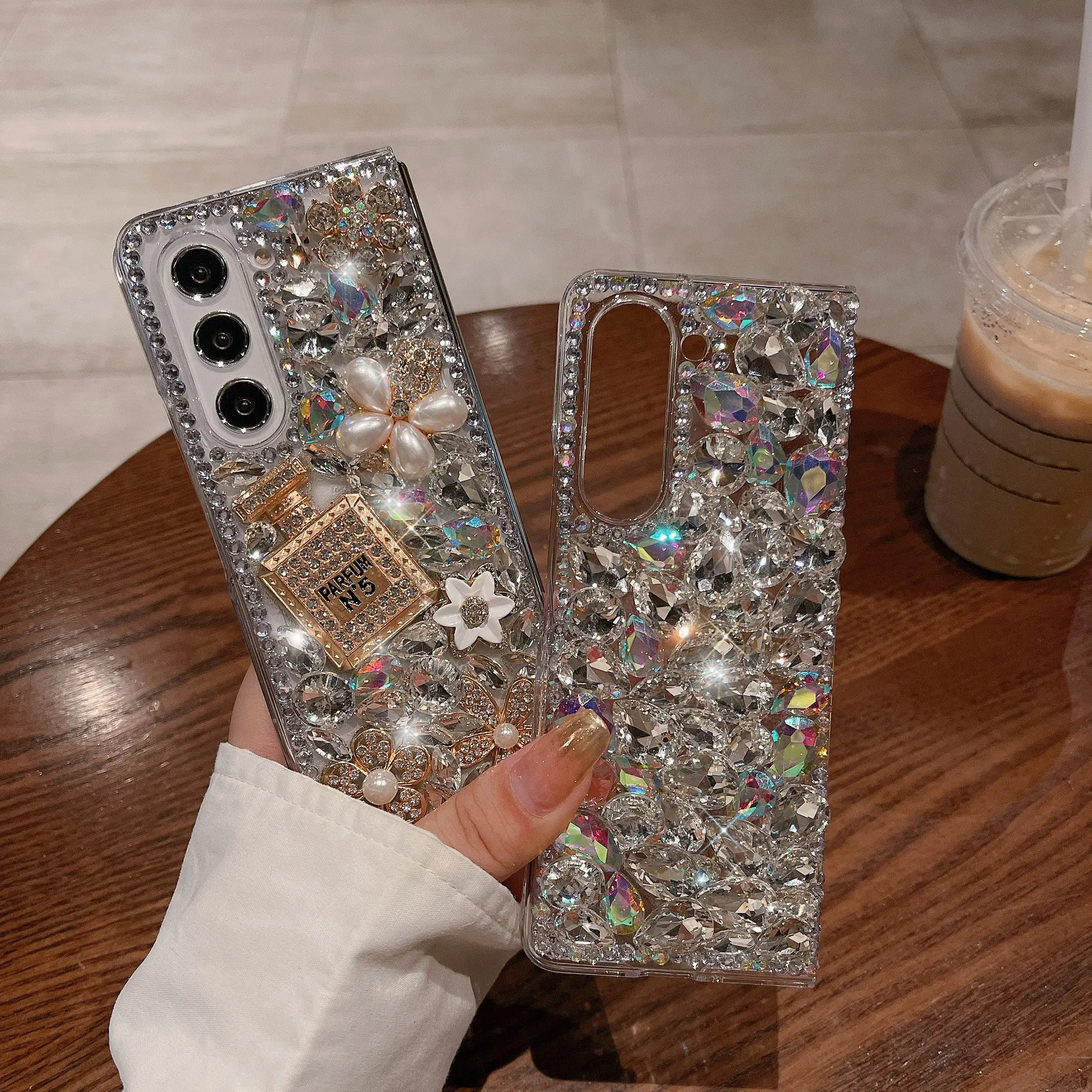 Capa de luxo para celular Samsung Galaxy Z dobrável 5/4/3/2 cristal feito à mão com strass diamante acrílico duro brilho 3D