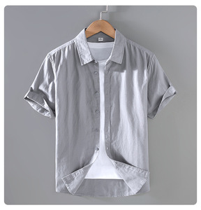Vente en gros Nouvel arrivage <span class=keywords><strong>Chemise</strong></span> d'été pour hommes <span class=keywords><strong>Chemise</strong></span> à manches courtes en lin <span class=keywords><strong>Chemise</strong></span> décontractée pour hommes en coton et lin de couleur unie - Product Image 5