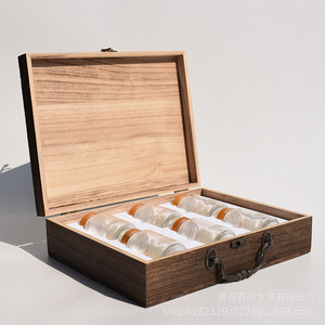 Caja de madera con forro para almacenamiento de botellas de miel, caja de regalo rectangular hecha a mano para uso artesanal, 6 pulgadas de alto - Product Image 1