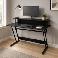 Zwart gamingbureau 120x60cm met monitorverhoger Z-pootontwerp Computertafel met metalen onderstel voor gamekamer en studeerruimte