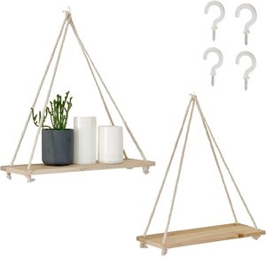 Estantes <span class=keywords><strong>colgantes</strong></span> de <span class=keywords><strong>cuerda</strong></span> de madera Natural, triangulares flotantes, muebles para sala de estar - Product Image 1