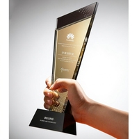 Plaque de récompense en verre UV personnalisée Small Bridge, trophée en cristal doré pour l'excellence WDY-0451
