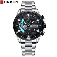 Montres CURREN 8402 en acier inoxydable pour hommes, design créatif, cadran lumineux avec chronographe, montres-bracelets décontractées pour hommes