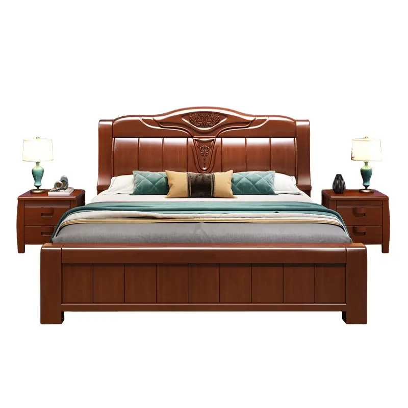 Classic solid wood 1.8m single economical cheap wedding bed simple high box storage bedroom king-size solid wood bed