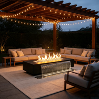 Table de foyer extérieur autoportante en acier inoxydable au gaz naturel avec fonction LED et cascade d'eau, taille personnalisable, écologique, idéale pour les fêtes
