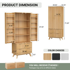 Armario de Cocina Alto de Madera Natural Moderno con Puertas Corredizas Estilo Granero, 10 Puertas Laterales, 2 Cajones y Estantes Ajustables - Product Image 3