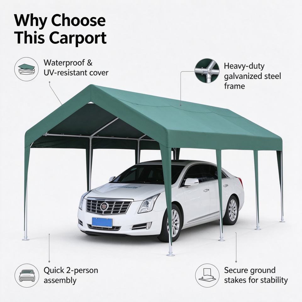 Steel Outdoor Carport Parking Shelter Sunshade Tent Portable Garage ...