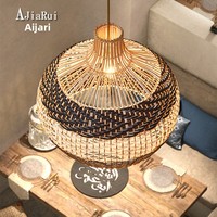Lustre de restaurant de style japonais, éclairage en rotin fait main d'inspiration zen pour chambre à coucher, maison d'hôtes, salon de thé, style d'Asie du Sud-Est