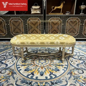 Pied de lit en <span class=keywords><strong>bois</strong></span> massif français, tabouret de canapé luxueux de style palais européen, pied de lit en tissu néoclassique pour chambre à coucher - Product Image 1