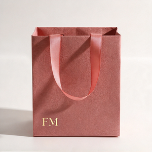 Custom Textured Specialty Paper Jewelry <b>Gift</b> <b>Bag</b> with Ribbon Handle and Hot Stamping Logo - OEM Recyclable Luxury Packaging - Product Image 1
