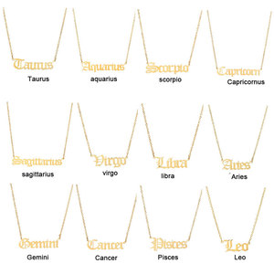 Carattere inglese antico in acciaio inossidabile oroscopo placcato oro argento tewelve segno <span class=keywords><strong>zodiacale</strong></span> ciondolo catena collana gioielli per donna - Product Image 4