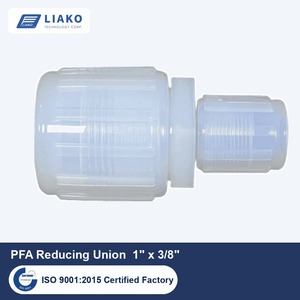 ข้อต่อ PFA Flare Reducer ขนาด 1 นิ้ว x 3/8 นิ้ว สำหรับท่อขนาด 3/8 นิ้ว ทนทานต่อสารเคมีความบริสุทธิ์สูง เหมาะสำหรับกระบวนการเปียกในอุตสาหกรรมเซมิคอนดักเตอร์ - Product Image 1