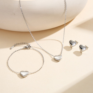 PVD 18K Gold Plated Heart-Shaped Jewelry <b>Set</b> of 304 Stainless Steel <b>Bracelet</b> Necklace Earrings for Women - Product Image 2
