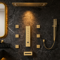 Système de douche numérique multifonctionnel avec affichage numérique, pomme de douche LED en or brossé avec barre coulissante, ensemble de douche thermostatique