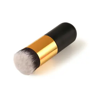 Kuas makeup foundation gagang karet tunggal, alat kecantikan bedak tabur emas hitam putih emas