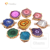 YML&Natural Colored Sunflower Gold-plated Edge Double-hole Irregular Raw Crystal Charm DIY Necklace Bracelet Accessories