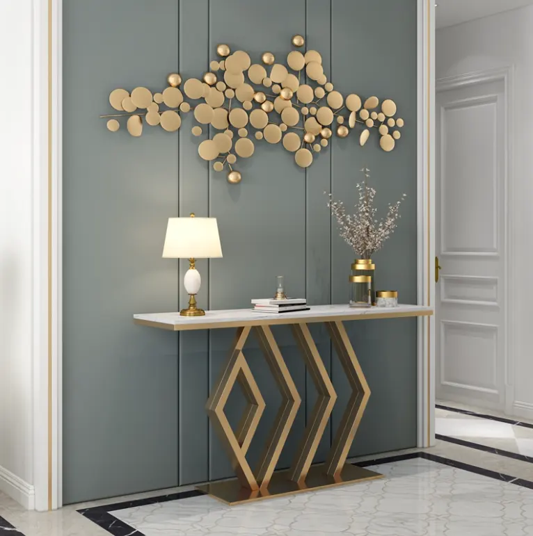 Set da soggiorno consolle in metallo di lusso tavolo da corridoio moderno a specchio