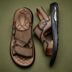 2026 New High Quality Breathable Casual Leather Slippers Outdoor <b>Sandals</b> Men Hiking Safety <b>Elastic</b> Summer Shoes Water EVA Insole - Product Image 5
