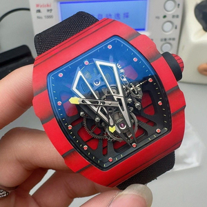 Montre squelette de luxe pour homme, style carbone rouge, forme tonneau, mécanique 27-03, avec cadran inspiré de la raquette de tennis - Product Image 2