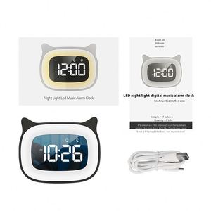 F-8817 Cartoon Cat <b>LED</b> Alarm <b>Clock</b> Music Night Light Silent Electronic for Student Desk Kid Bedroom Home Office Living Room Gift - Product Image 6