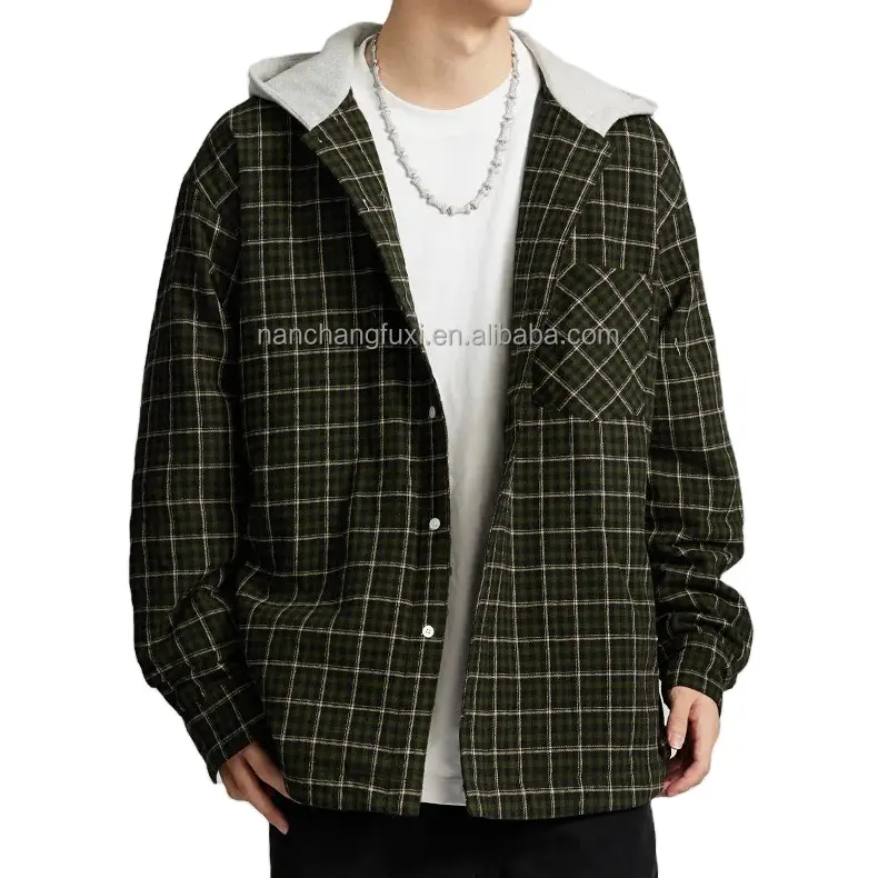 Vente en gros nouvelle veste chemise décontractée pour hommes chemise à carreaux veste matelassée épaisse chemise à carreaux d'hiver avec capuche