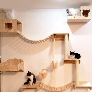 Cat Climbing Exercise and Playing Wall Cat Shelves Mounted Wooden Cat Tree climbing post Furniture