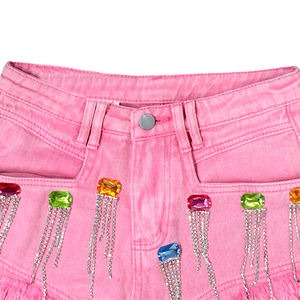 Customizable Latest Design <strong>Girl</strong> Denim <strong>Shorts</strong> Rhinestone Diamond Colorful Breathable Washed Jean <strong>Shorts</strong> - Product Image 4