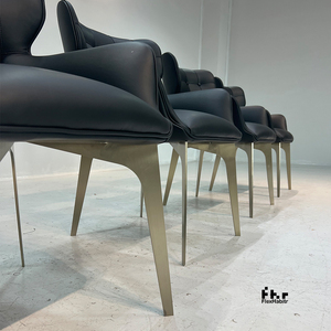 Modern Black PU Leather Tufted Dining Armchair Bronze Metal Legs Hollow <b>Back</b> Upholstered <b>Chair</b> for Restaurant Hotel - Product Image 6
