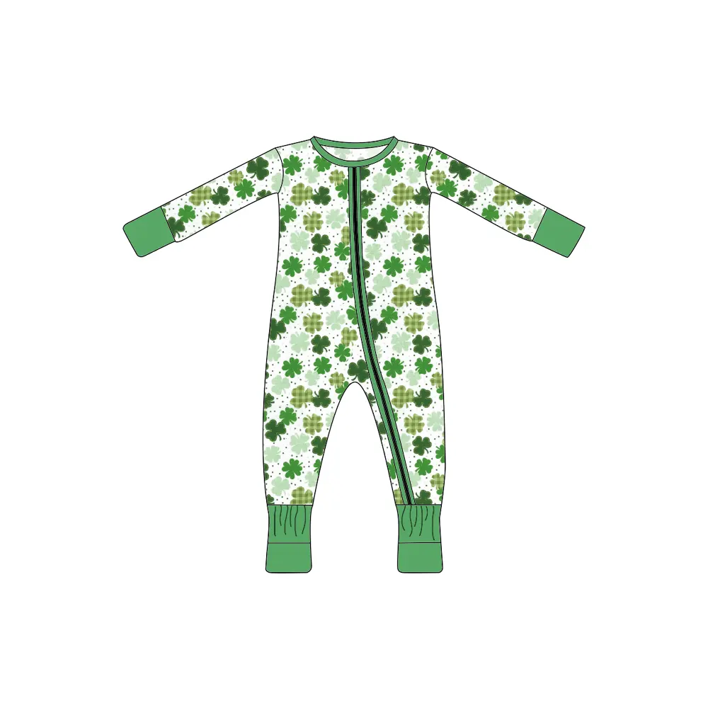 Liangzhe estampado personalizado tela de bambú bebé recién nacido Ropa con cremallera peleles bambú viscosa niño pijamas ropa para dormir