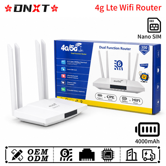 DNXT 4g lte wifi router LTE Cat4 2.4GHz wifi 6 router 4000mAh 300Mbps 4g modem WAN/LAN Type-C 4g lte usb modem Home Use