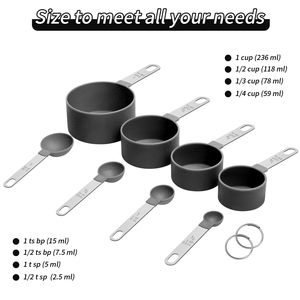 8 Piece Measuring Cups and Spoons <b>Sets</b> Stainless Steel Handle Color Plastic Measuring Cups Measuring Spoons - Product Image 2