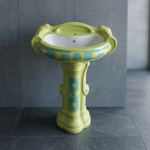 Modern Round Art Ceramic Pedestal Basin with Simple Floor Mounted Design Washbasins Sink Stand - Product Image 6