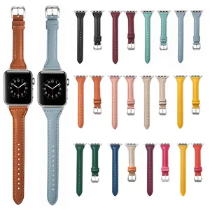 Chungming Luxury Ladies Slim Thin Genuine Leather Strap Band For Apple Watch Series 8 7 6 5 SE 41mm 45mm