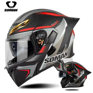 DOT Approved Flip Up Motorcycle Helmet Men Women Dual Lens Modular Full Face Casco Moto Open Visor Motorcycle Soman SM955-S