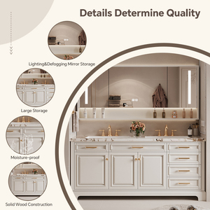 <span class=keywords><strong>Meuble</strong></span>-lavabo de salle de bain avec vasque simple/double, miroir LED intelligent anti-buée, armoire avec plan de travail en marbre - Product Image 3