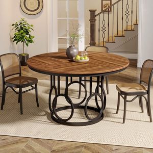 Table à manger ronde en bois SENYU avec pieds en métal, 6 places, mobilier contemporain moderne pour la maison - Product Image 4