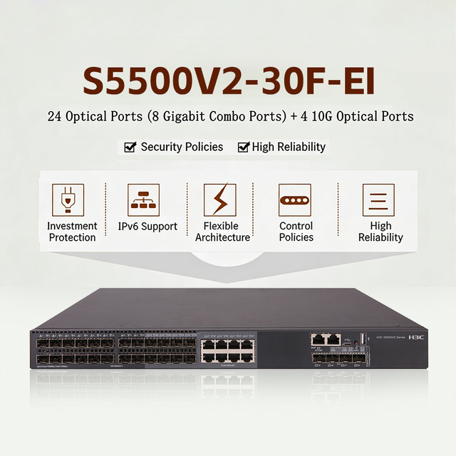 H3C S5500V2-EI Series 24-Port Gigabit Layer 3 Enterprise Switches with 10G Uplink & Expansion Slot