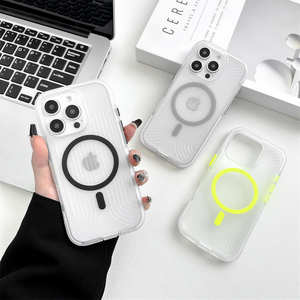 Étui de téléphone portable en TPU/PC/TPE transparent magnétique à rayures ondulées, antichoc, trois en un, pour - Product Image 1