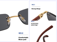 Lunettes de soleil dégradées bleues sans monture en bois pour hommes et femmes, pont doré, rectangulaires, protection UV400, pour l'extérieur, décontractées