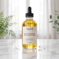 Akaril 120ml Huile Essentielle d'Argan et de Romarin pour la Croissance Capillaire, Elixir de Croissance Intense, Huile Capillaire Lissante, Traitement Réparateur pour la Croissance des Cheveux