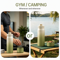 Bouteille d'eau isotherme 2-en-1 de 32 oz avec compartiment de rangement caché au fond pour les compléments protéinés et les collations