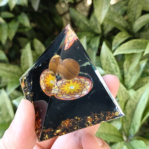 Crystal <b>Pebble</b> Pyramid Resin Epoxy <b>Craft</b> Desktop Ornament Aquarium Decoration Tiger Eye Obsidian Gift - Product Image 2