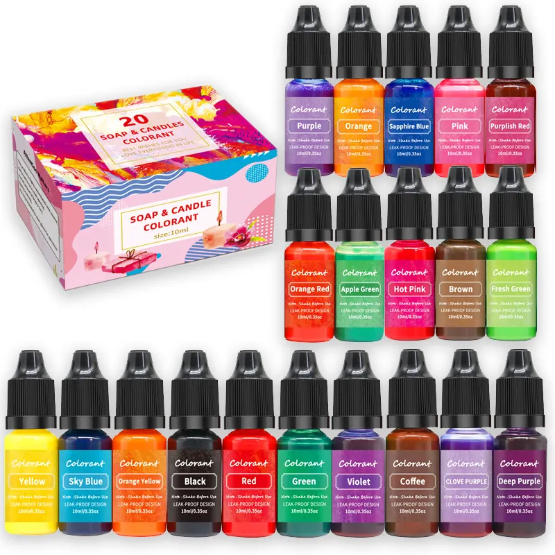 Kit mewarnai lilin cair 20 warna, perlengkapan pembuatan lilin DIY untuk lilin setiap 10ml