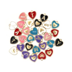 Nouveau Pendentif en Alliage de Zinc Double Face avec Lettres Anglaises en Forme de <span class=keywords><strong>C</strong></span>œur Pêche Vintage et Gouttes d'Huile, Accessoires DIY, 26 Lettres - Product Image 1