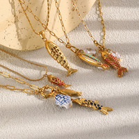 Kalung KITI Berbahan Baja Anti Karat Lapis Emas 18K PVD dengan Liontin Hewan Laut Enamel Modis, Bentuk Ikan, Kerang, dan Bintang Laut