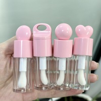Tubes de gloss à lèvres en plastique rose de 3 ml, 4 ml, 6 ml, en forme de cœur, avec un grand pinceau, tubes d'huile à lèvres