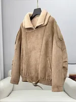 Manteau court en fourrure de laine pour femme, style motard, en peau de mouton, 2026 CT630