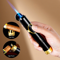 Nouveau Briquet Torche à Flamme Directe en Métal, Multifonctionnel avec Support, Perforateur et Allumeur, Alimenté au Butane, Idéal pour Cigares, Cadeau