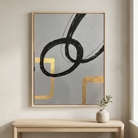 Peinture à l'huile 3D moderne à texture épaisse, peinte à la main, avec feuille d'or noir, art abstrait sur toile, tableau mural pour la décoration du salon