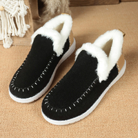 Chaussons pour femmes doublés de fausse fourrure, style mocassin, à enfiler, chauds pour l'hiver, noir, gris, bleu